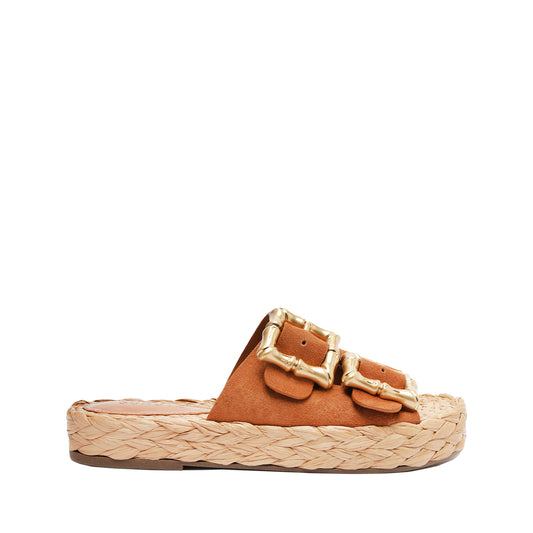 Enola Rope Flat Sandal SPRING 24 5 Honey Peach Cow Suede - Schutz Shoes