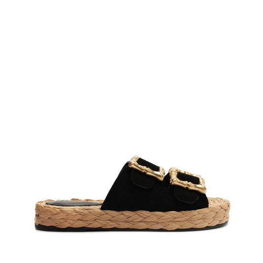 Enola Rope Flat Sandal Flats SPRING 24 5 Black Cow Suede - Schutz Shoes