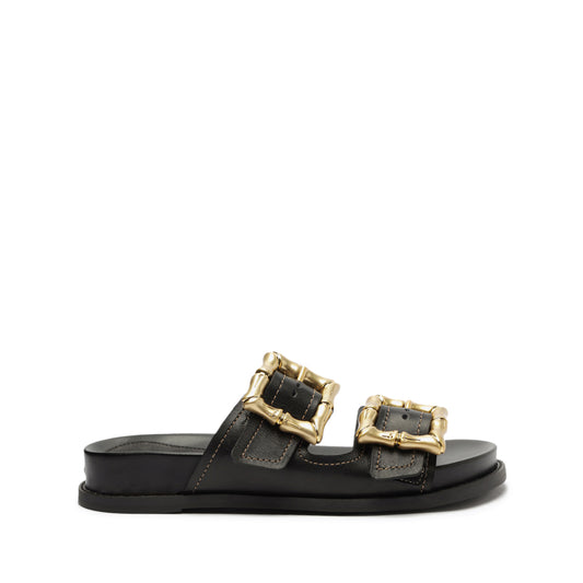 Enola Sporty Leather Sandal Flats SPRING 24 5 Black Leather - Schutz Shoes