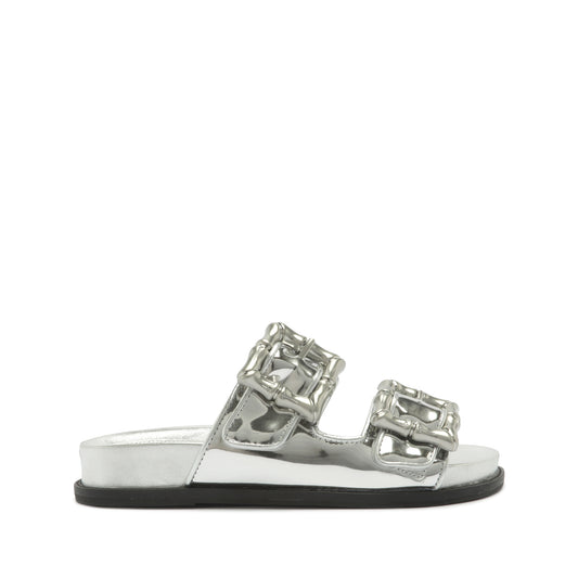 Enola Casual Sporty Sandal Flats Pre Fall 23 5 Silver Metallic Nappa - Schutz Shoes