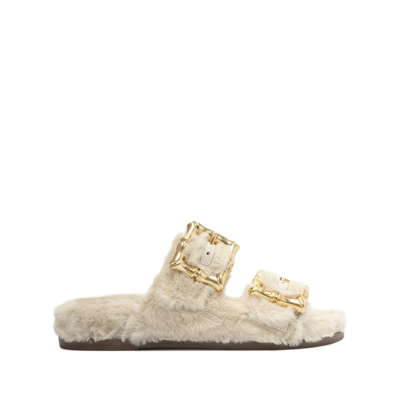 Enola Furry Sporty Sandal Flats Pre Fall 23 5 White Nappa Leather - Schutz Shoes