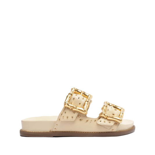 Enola Studs Sporty  Leather Sandal Flats High Summer 23 5 Eggshell Atanado Leather - Schutz Shoes