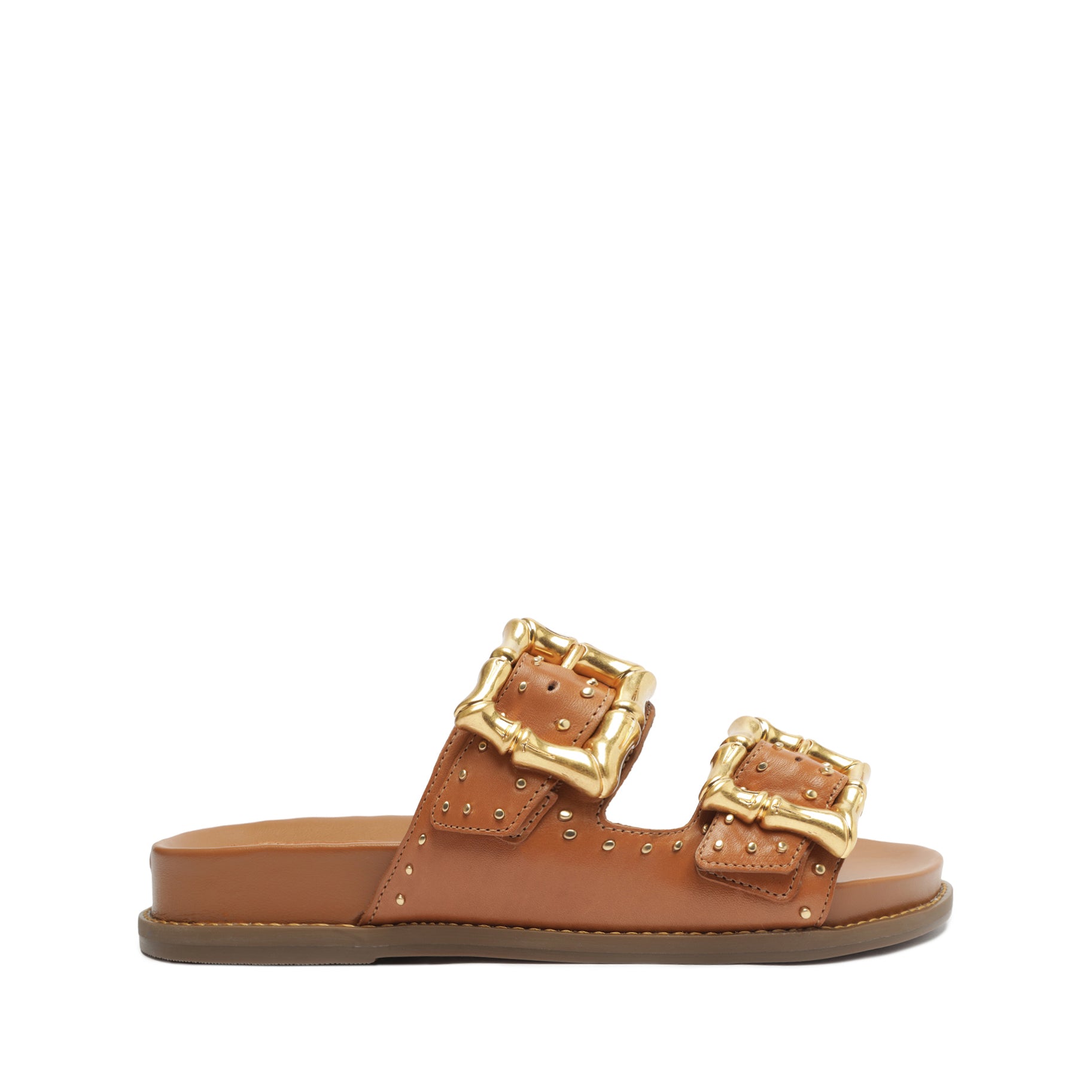 Enola Studs Sporty  Leather Sandal Flats High Summer 23 5 Honey Peach Atanado Leather - Schutz Shoes