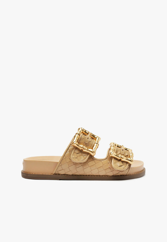 Enola Sporty Woven Leather Sandal RESORT 24 5 Light Beige Atanado Leather - Schutz Shoes