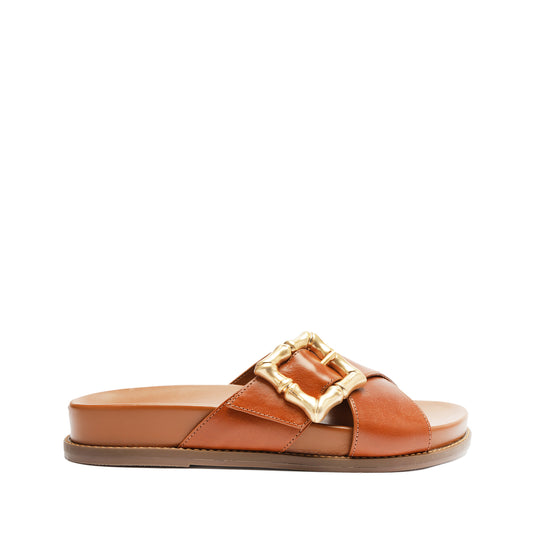 Enola Crossed Sporty Sandal SPRING 24 5 Camel Atanado Leather - Schutz Shoes