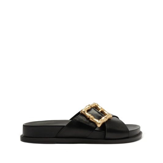 Enola Crossed Sporty Sandal Flats SPRING 24 5 Black Atanado Leather - Schutz Shoes