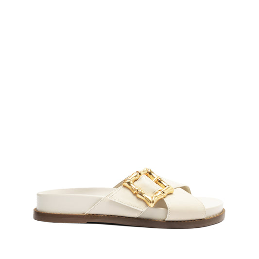 Enola Crossed Sporty Sandal SPRING 24 5 Pearl Atanado Leather - Schutz Shoes