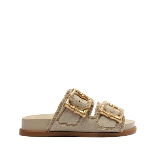 Enola Sporty Linen Sandal Flats SPRING 24 5 Oyster Deluxe Nappa - Schutz Shoes