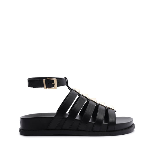 Kyrie Sporty Leather Sandal SPRING 24 5 Black Atanado Leather - Schutz Shoes