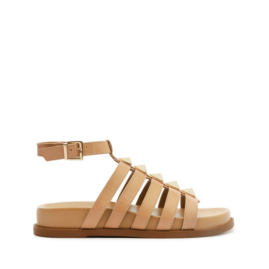 Kyrie Sporty Leather Sandal Flats SPRING 24 5 Beige Atanado Leather - Schutz Shoes