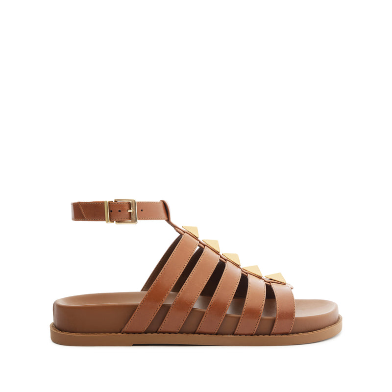 Kyrie Sporty Leather Sandal Flats SPRING 24 5 Brown Atanado Leather - Schutz Shoes