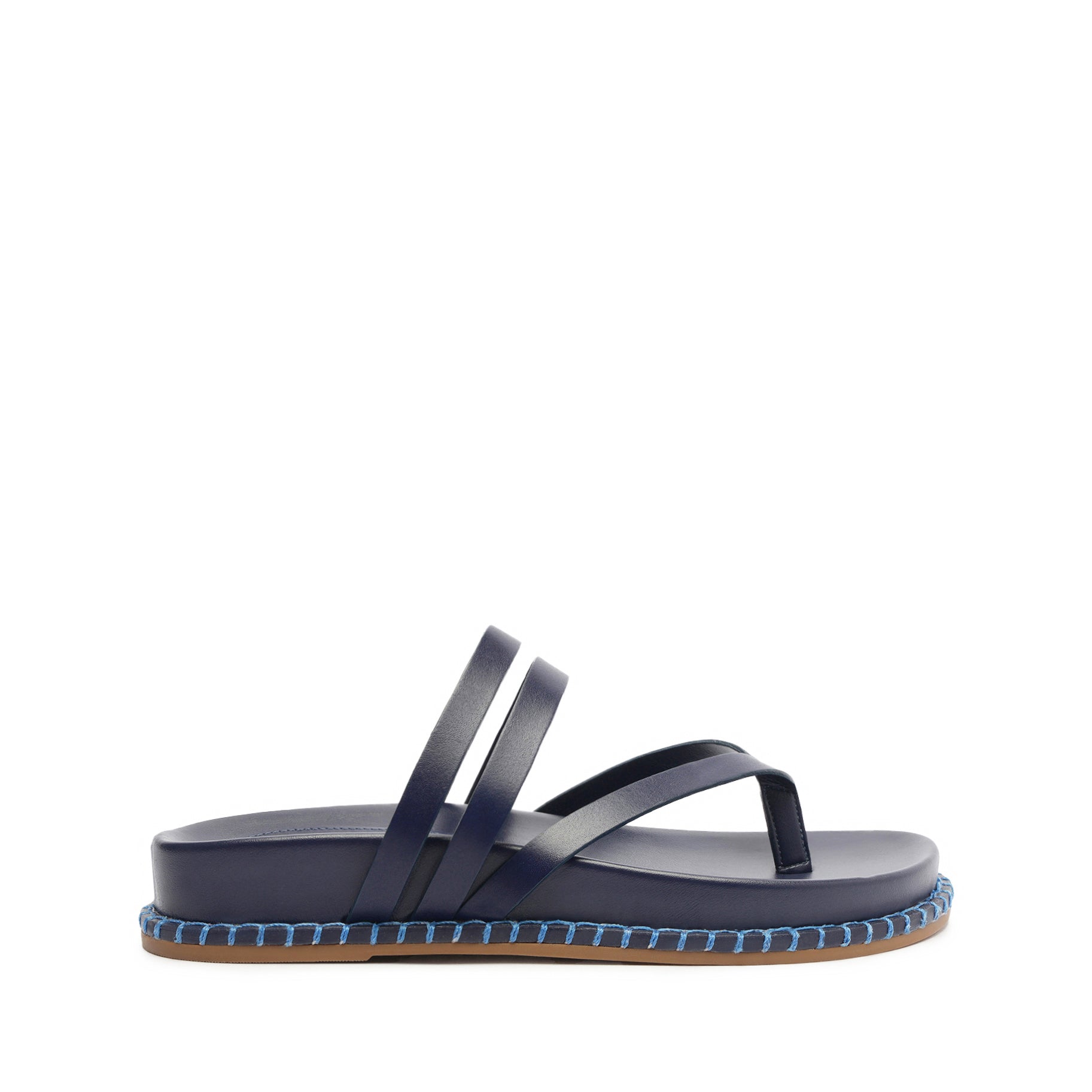 Rania Sporty Leather Sandal Flats High Summer 24 5 Blue Atanado Leather - Schutz Shoes