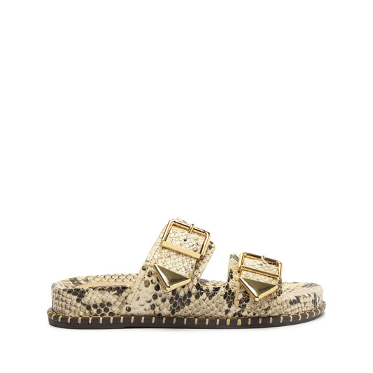 Naomi Sporty Snake-Embossed Leather Sandal Flats Fall 24 5 Beige Snake-Embossed Leather - Schutz Shoes