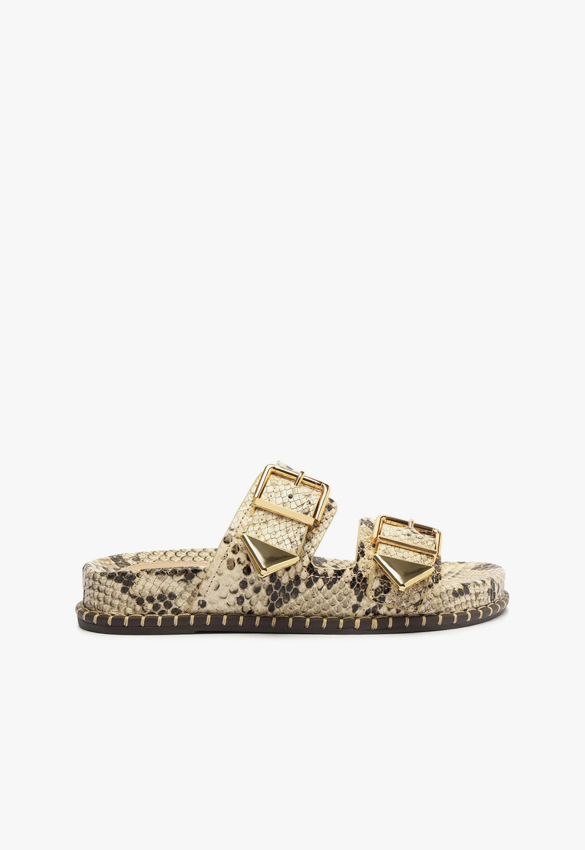 Naomi Sporty Snake-Embossed Leather Sandal Flats Fall 24 5 Beige Snake-Embossed Leather - Schutz Shoes