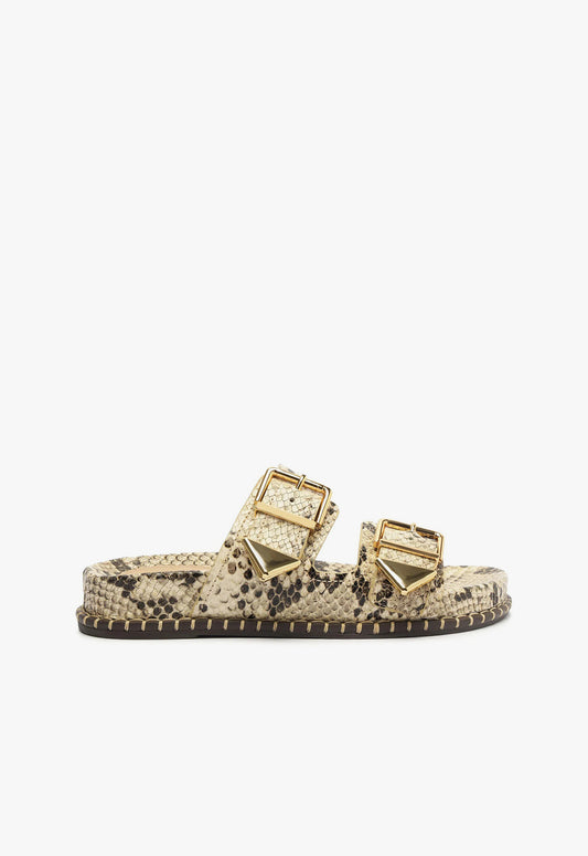 Naomi Sporty Snake-Embossed Leather Sandal Fall 24 5 Beige Snake-Embossed Leather - Schutz Shoes