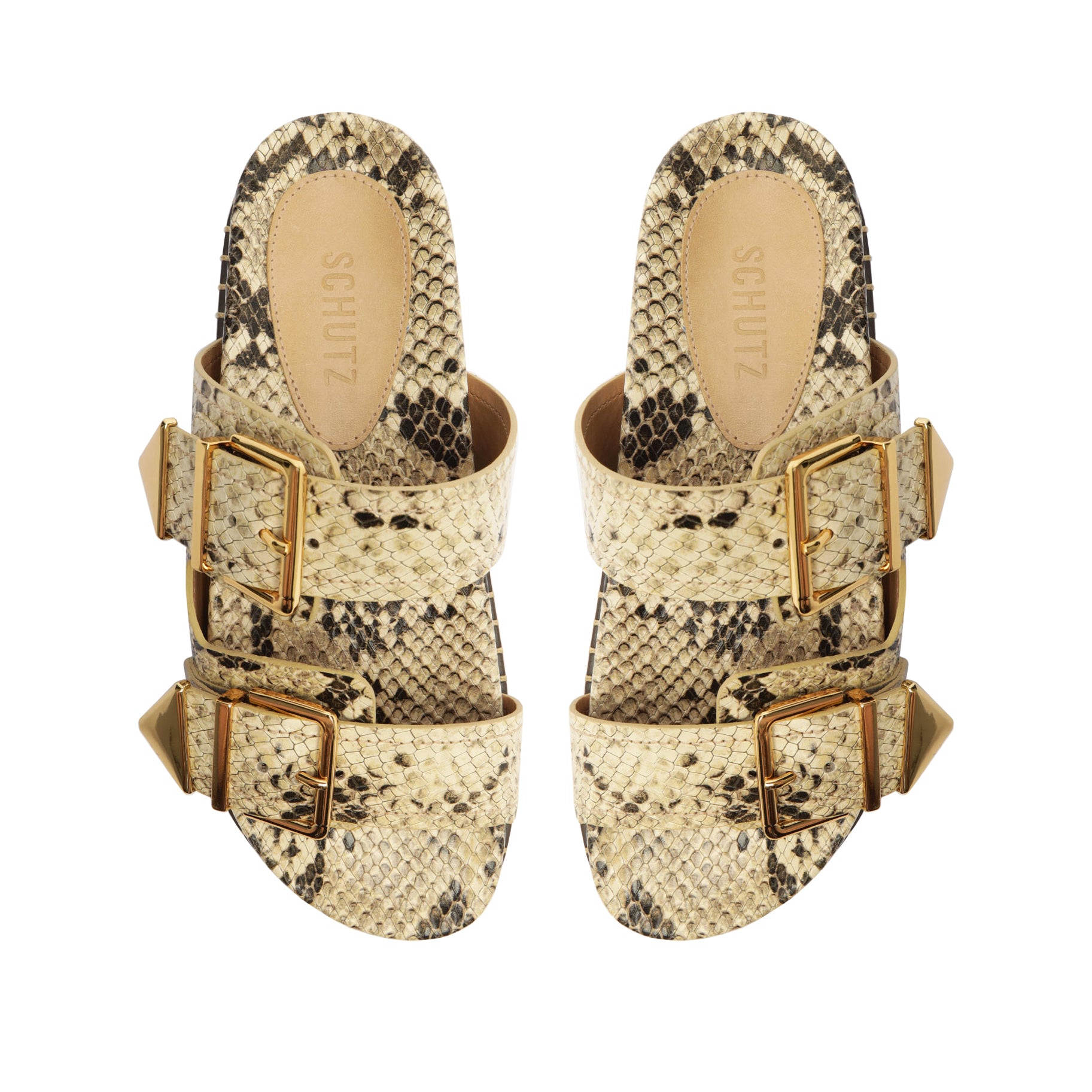 Naomi Sporty Snake-Embossed Leather Sandal Flats Fall 24    - Schutz Shoes