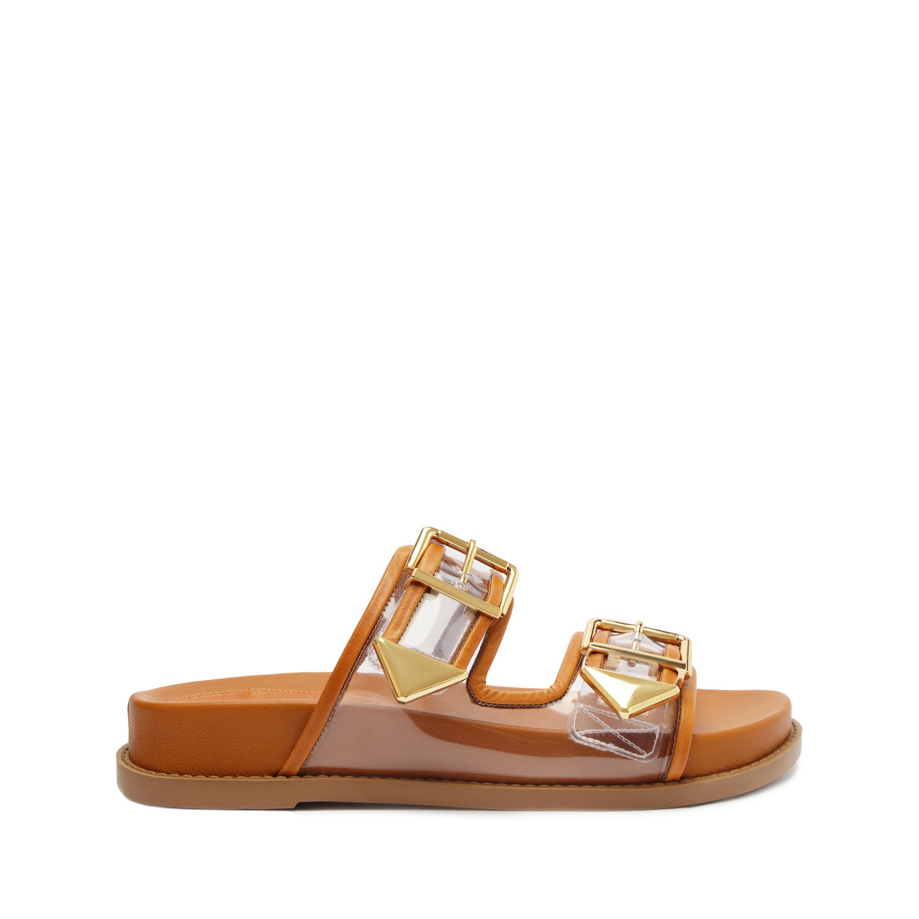 Naomi Sporty Vinyl & Metallic Sandal Flats High Summer 24 5 Brown Vinyl - Schutz Shoes