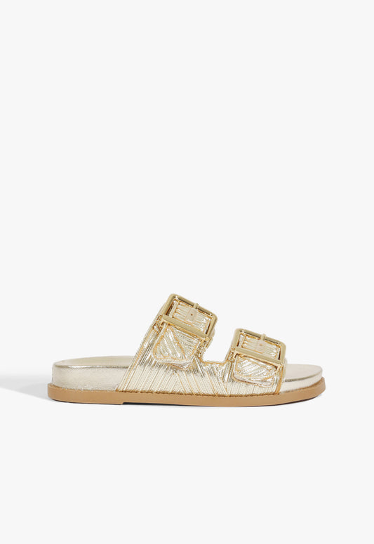 Lupita Buckle Sporty Sandal 5 Gold Metallic Synthetic - Schutz Shoes