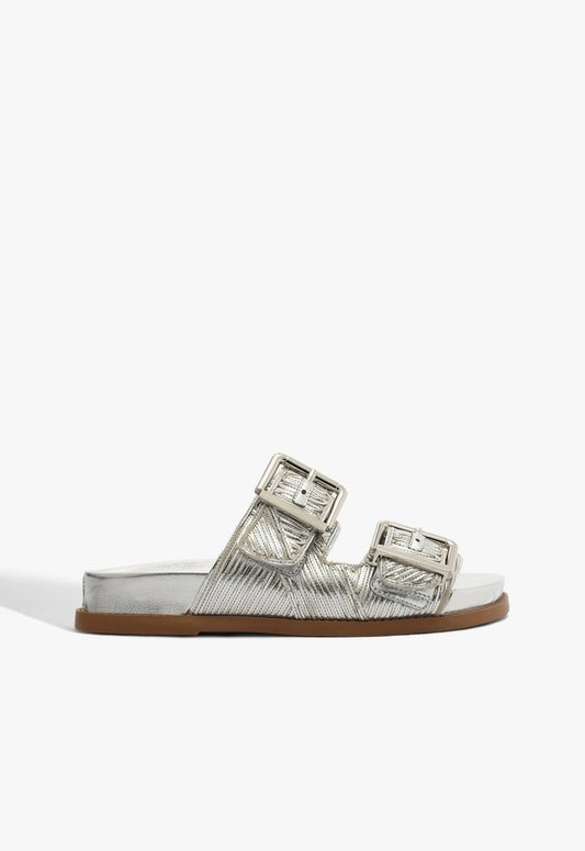 Lupita Buckle Sporty Metallic Sandal 5 Silver Metallic Synthetic - Schutz Shoes