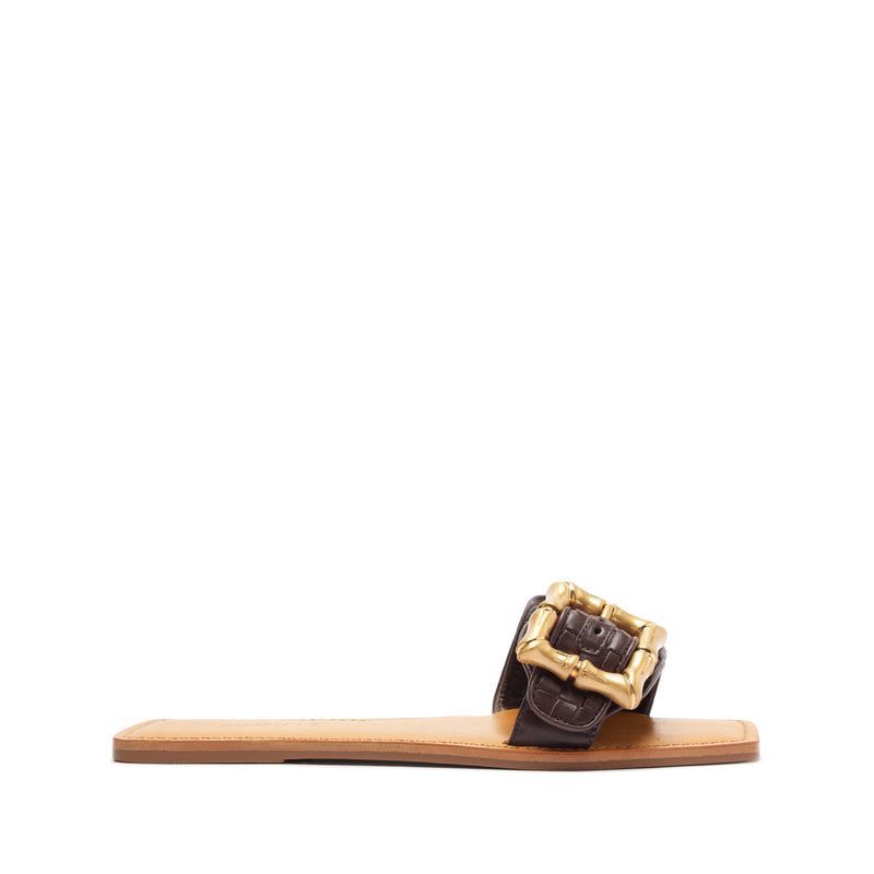 Enola Woven Leather Sandal Flats Summer 24 5 Dark Chocolate Atanado Leather - Schutz Shoes