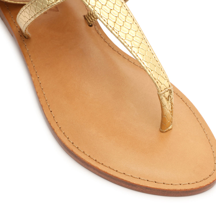 Athena Gilded Snake-Embossed Leather Sandal Gold