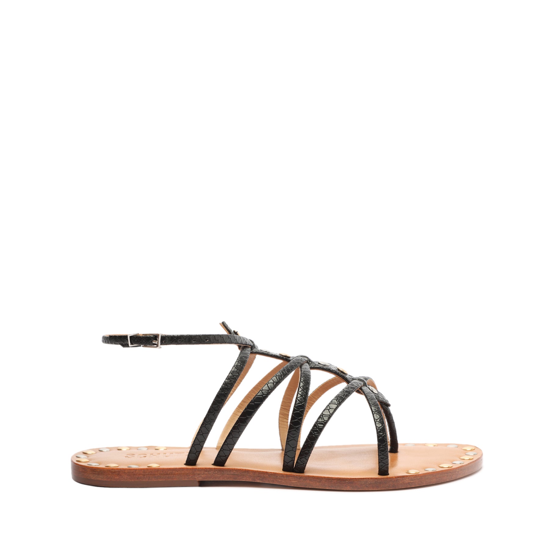 Malaya Casual Snake-Embossed Leather Sandal Flats OLD 5 Black Snake-Embossed Leather - Schutz Shoes