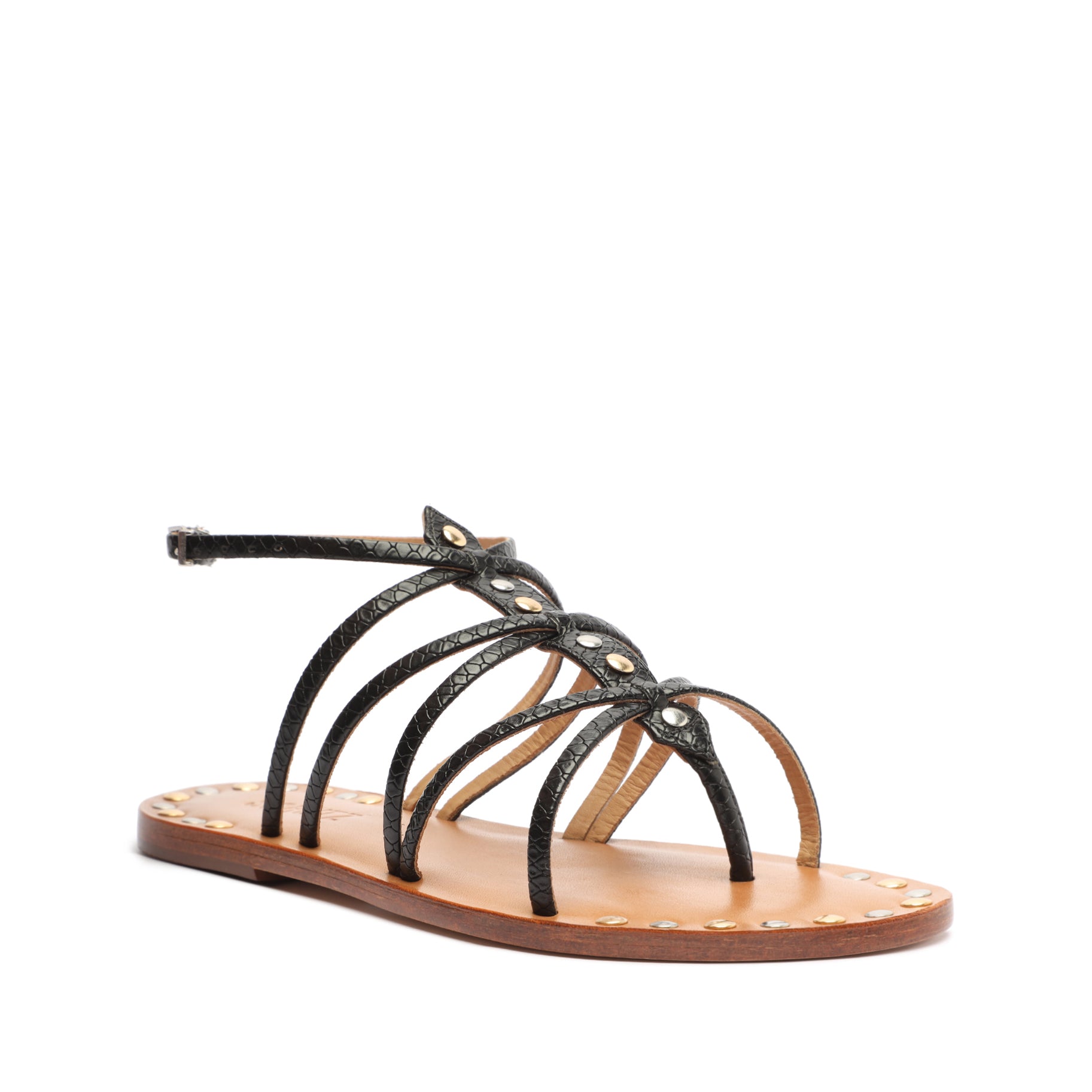 Malaya Casual Snake-Embossed Leather Sandal Flats OLD    - Schutz Shoes