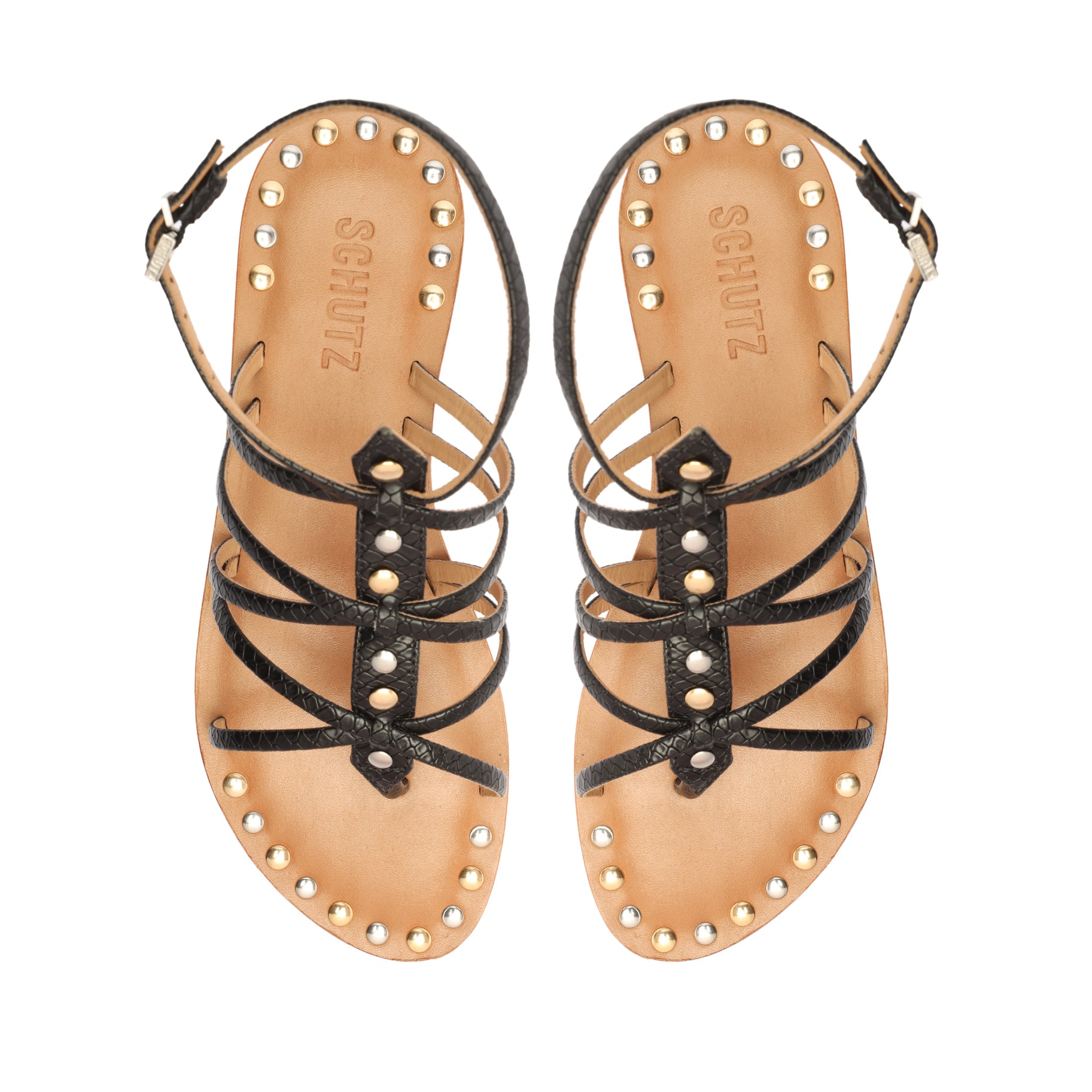 Malaya Casual Snake-Embossed Leather Sandal Flats OLD    - Schutz Shoes