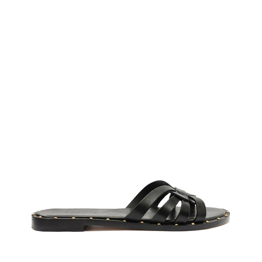 Phoenix Flat Leather Sandal SPRING 24 5 Black Atanado Real - Schutz Shoes