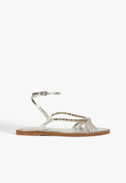 Adele Leather Flat Sandal 5 Silver Synthetic - Schutz Shoes