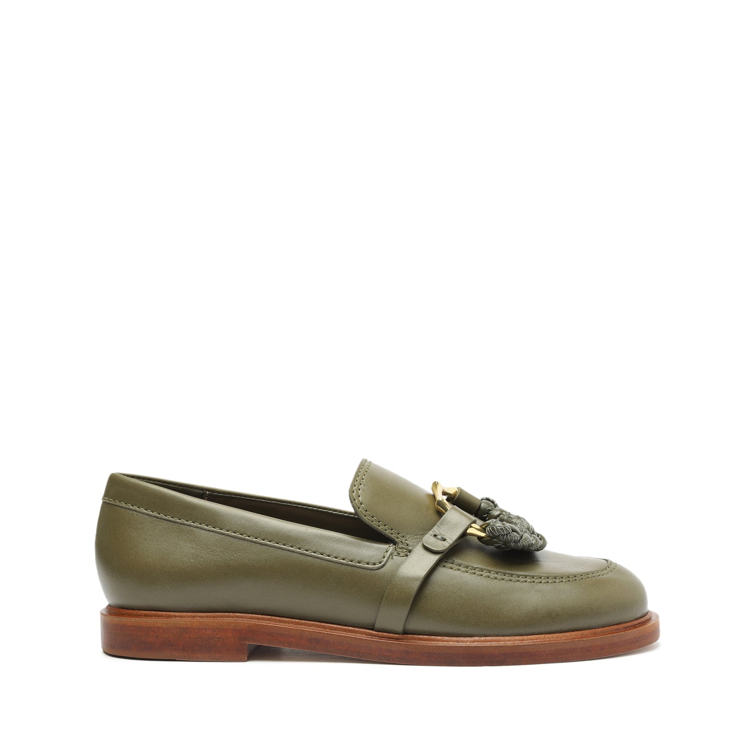 Rhino Leather Flat Flats Pre Fall 23 5 Military Green Leather - Schutz Shoes