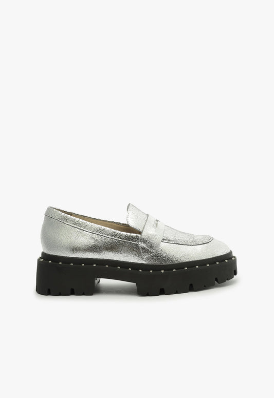 Christie Studs Crackled Leather FALL 23 5 Silver Crackled Leather - Schutz Shoes