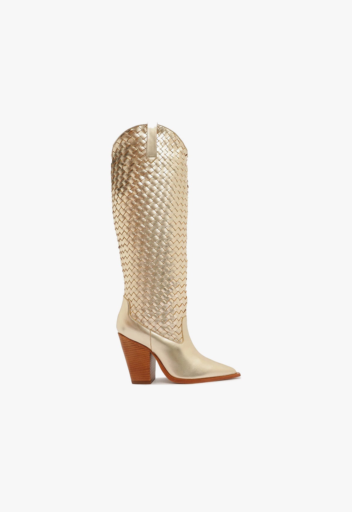 Ella Woven Metallic Leather Boot Boots SPRING 24 5 Gold Metallic Leather - Schutz Shoes