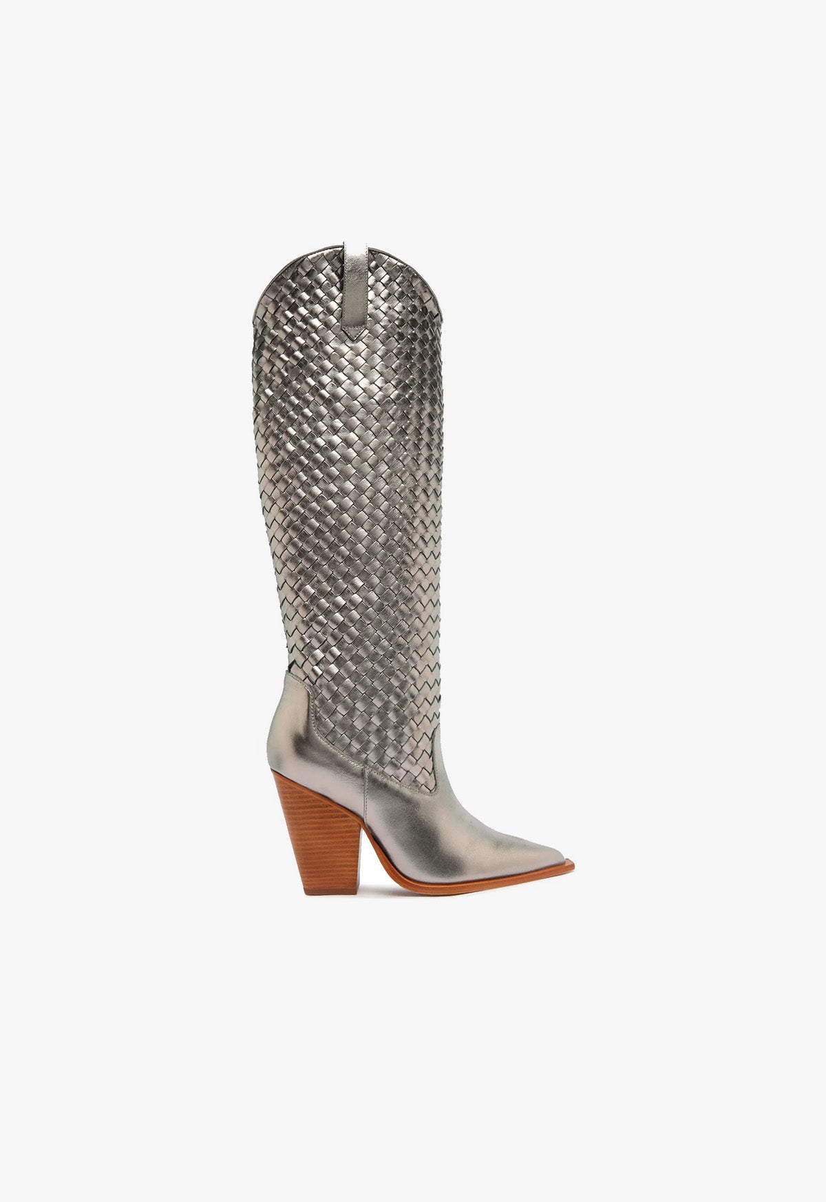 Ella Woven Metallic Leather Boot Boots SPRING 24 5 Silver Metallic Leather - Schutz Shoes