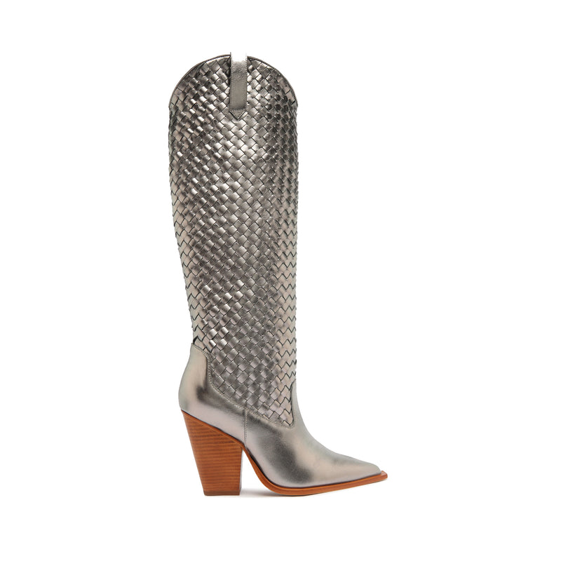 Ella Woven Metallic Leather Boot Boots Spring 24 5 Silver Metallic Leather - Schutz Shoes