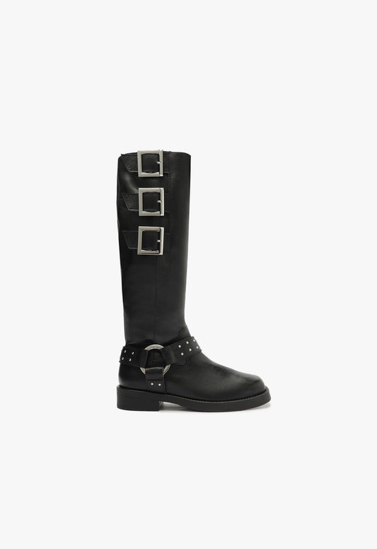 Luccia Buckle Graxo Leather Boot PRE FALL 23 5 Black Graxo Leather - Schutz Shoes