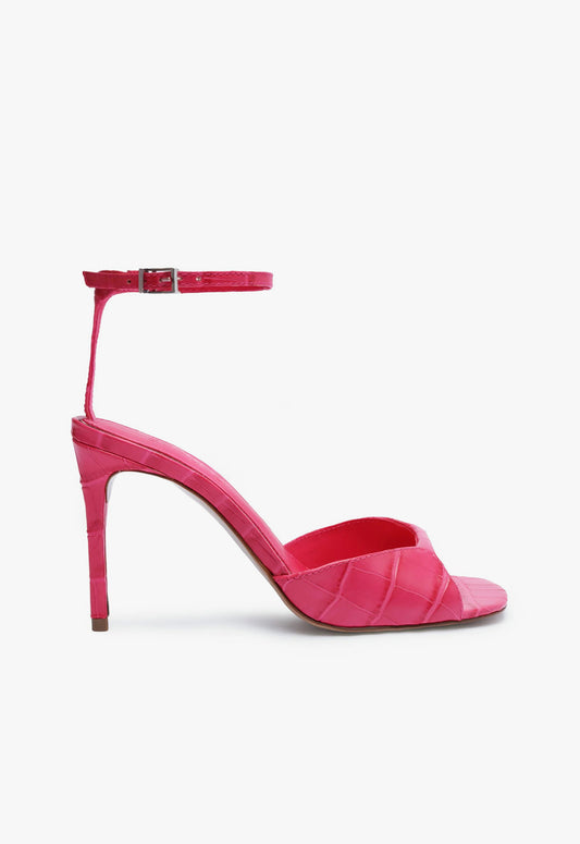 Nora Sandal FALL 23 5 Paradise Pink Crocodile-Embossed Leather - Schutz Shoes