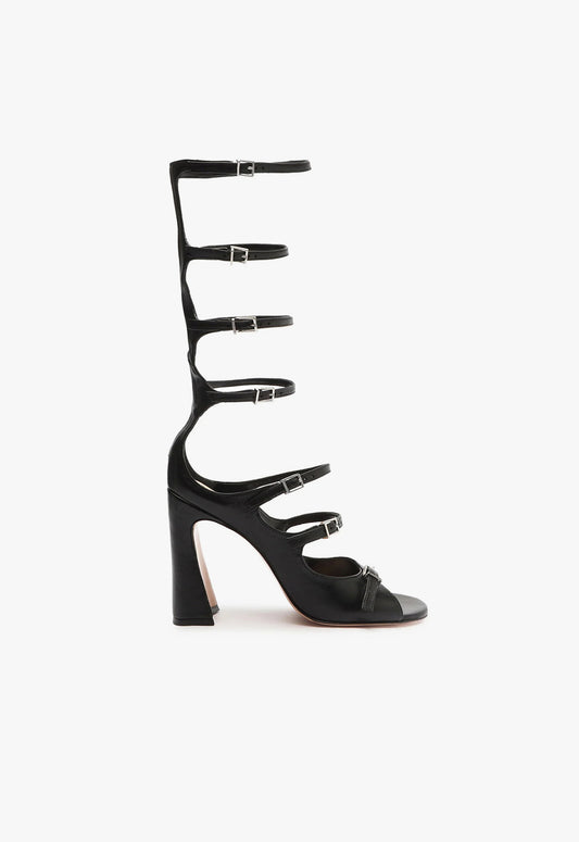 Roman Up Leather Sandal PRE FALL 23 5 Black Nappa Leather - Schutz Shoes