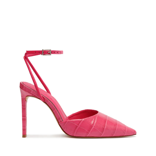 Deby Leather Pump FALL 23 5 Paradise Pink Crocodile-Embossed Leather - Schutz Shoes