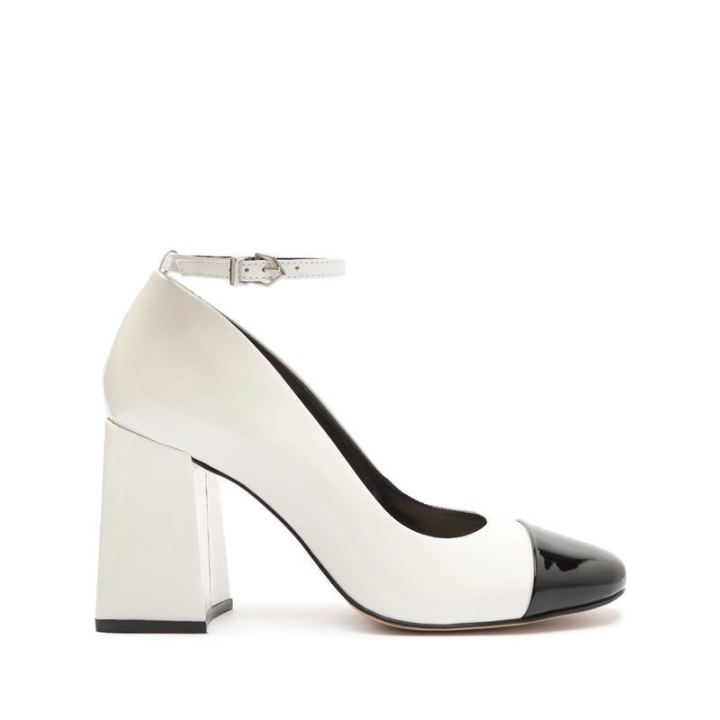 Dorothy Casual High Block Patent Leather Pump White
