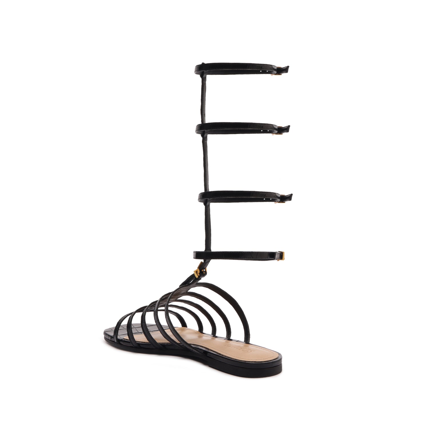 Hayden Crocodile-Embossed Leather Sandal Flats Spring 24    - Schutz Shoes