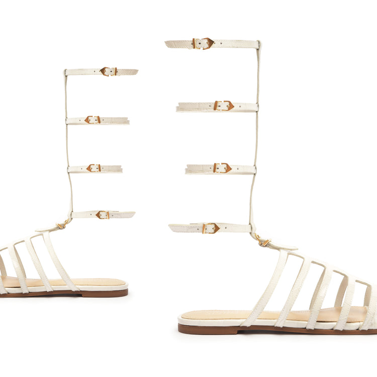 Hayden Crocodile-Embossed Leather Sandal Flats Spring 24    - Schutz Shoes