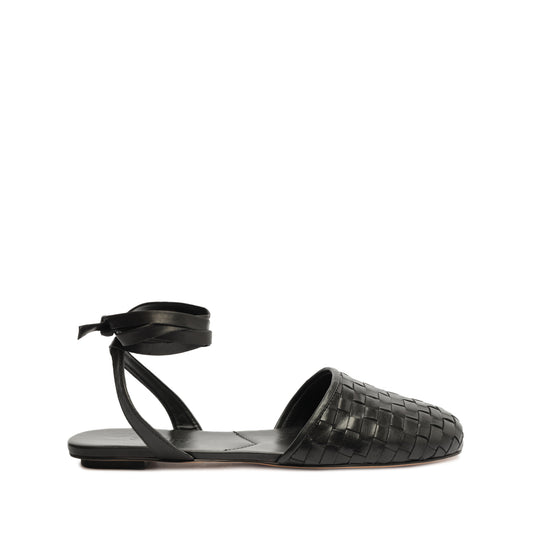 Ariel Woven Leather Flat Flats RESORT 24 5 Black Atanado Leather - Schutz Shoes