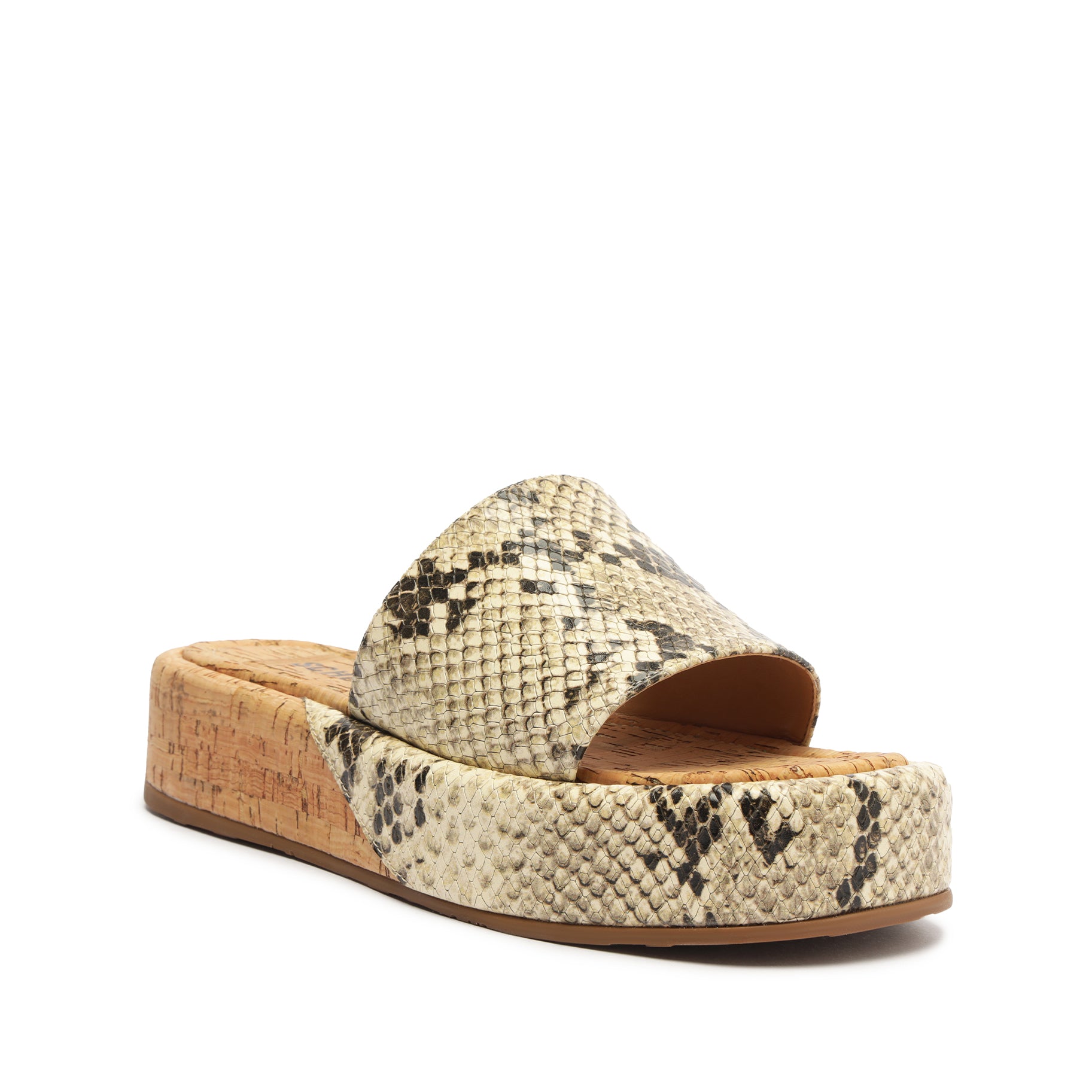 Yara Snake-Embossed Leather Sandal Flats High Summer 24    - Schutz Shoes