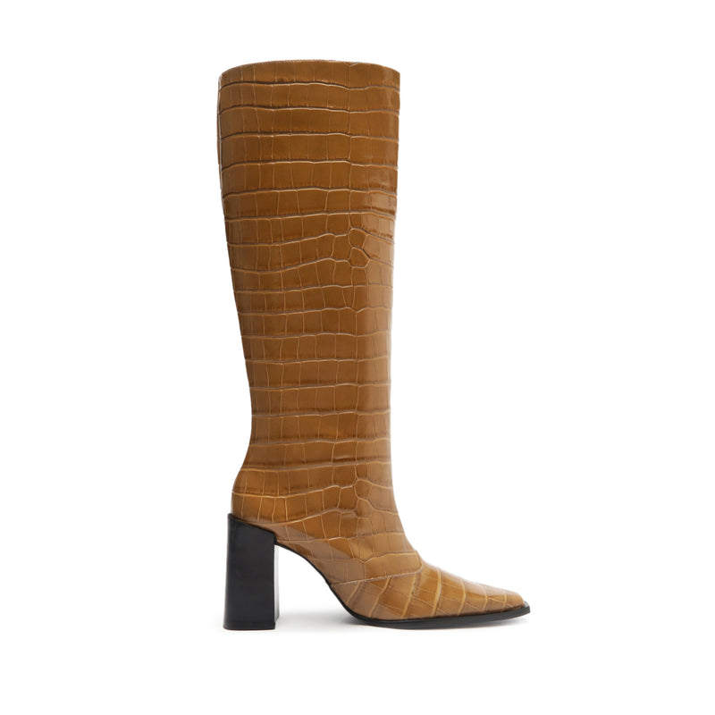 Raffaela Up Boot Boots Fall 24 5 Brown Crocodile-Embossed Leather - Schutz Shoes