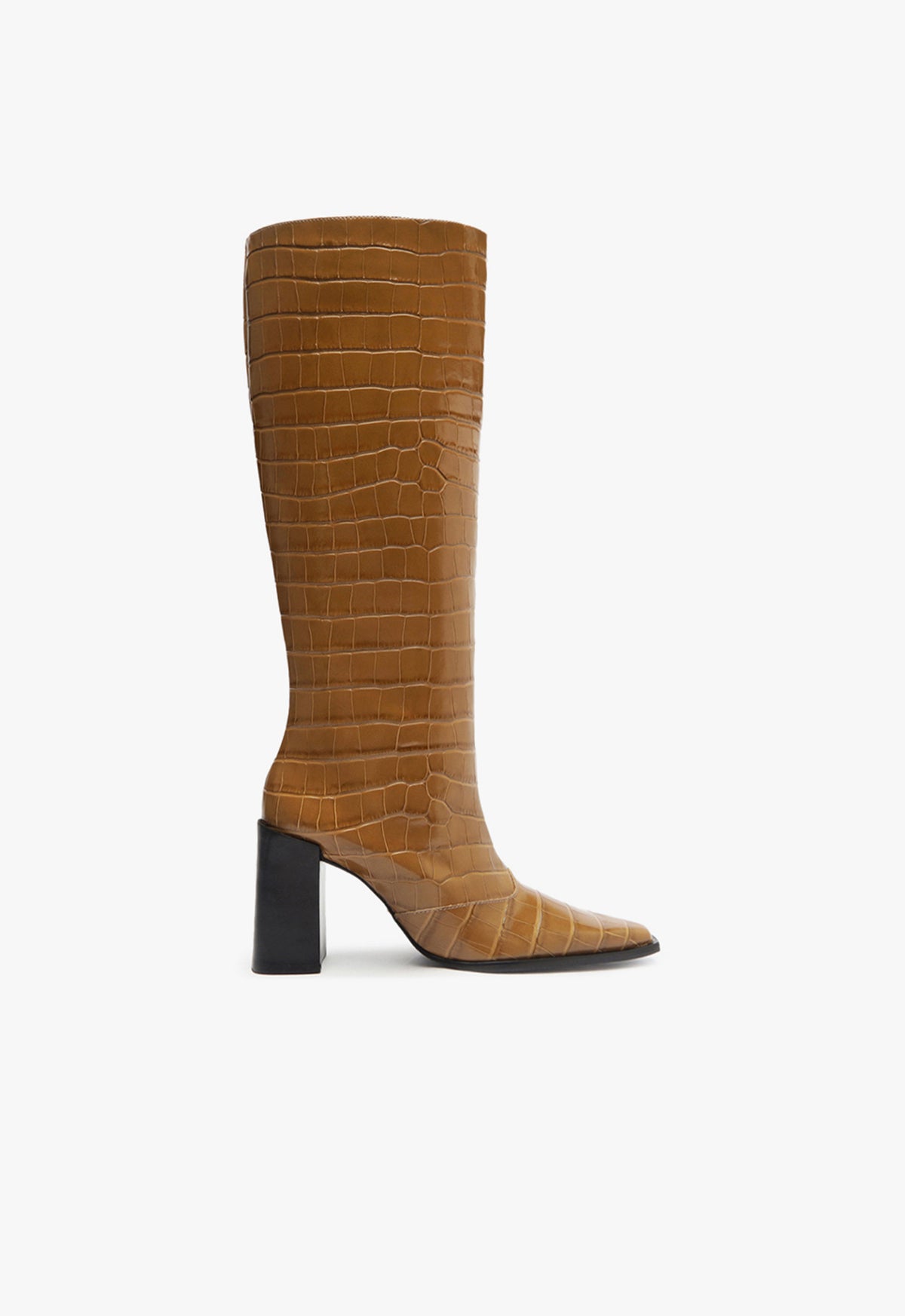 Raffaela Up Boot Boots Fall 24 5 Brown Crocodile-Embossed Leather - Schutz Shoes