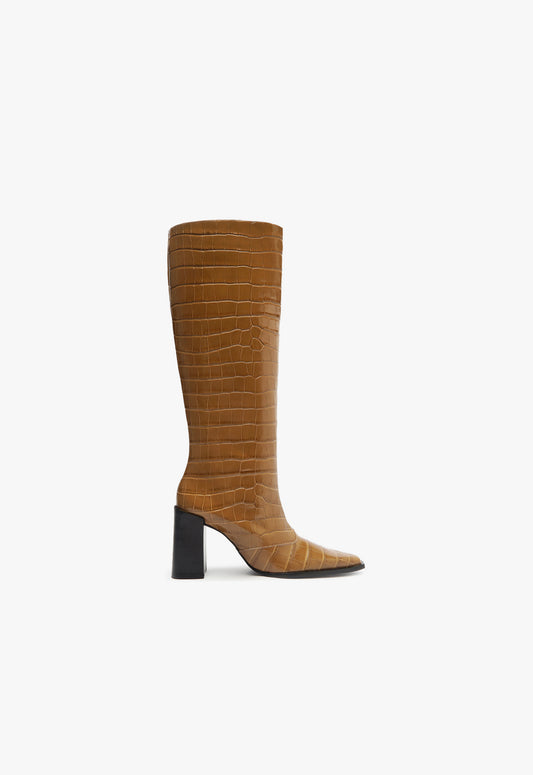 Raffaela Up Boot Boots Fall 24 5 Brown Crocodile-Embossed Leather - Schutz Shoes