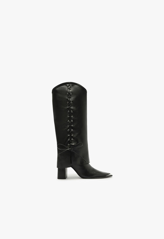 Raffaela Cloak Eyelets Boot Fall 24 5 Black Leather - Schutz Shoes