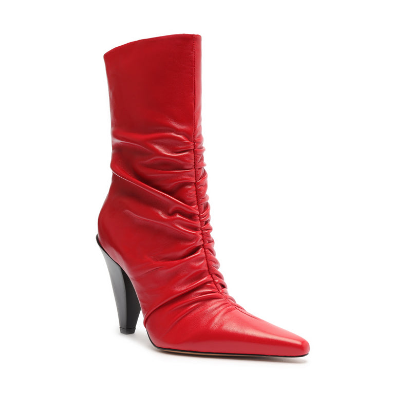 RUCHED MID BLOCK HEEL ANKLE BOOT