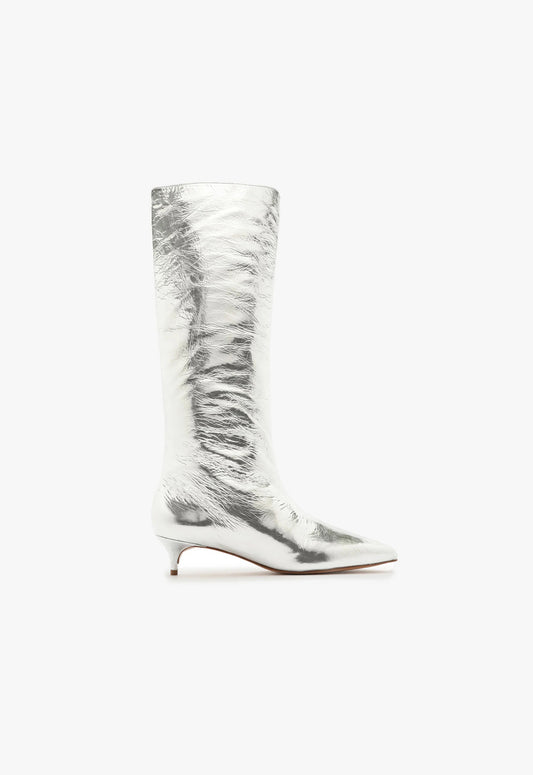 Gail Up Smashed Metallic Leather Boot WINTER 23 5 Silver Smashed Metallic - Schutz Shoes